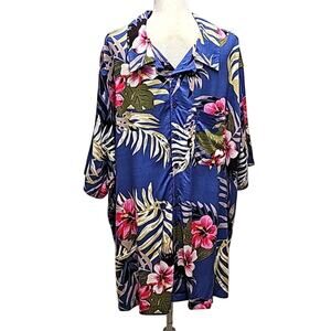 Island Passport Mens Hawaiian Floral Multi Color Button Down Collar Shirt Sz 2XL
